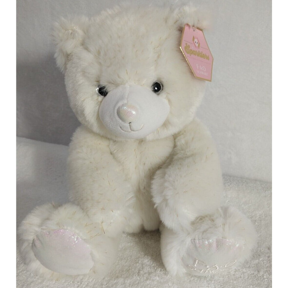 FAO Schwarz Sparklers Teddy Bear 10 Inch, Soft Plush, White NWT - Picture 1 of 7